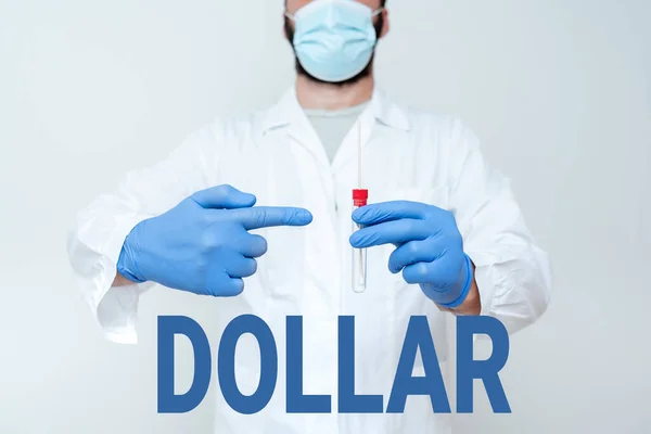 Sign displaying Dollar. Business showcase a piece of paper money worth one dollar Federal Reserve note Doctor Explaining Laboratory Test Result, Nurse Gather Specimen For Testing — Stock Photo, Image