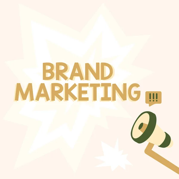 Handwriting text Brand Marketing. Internet Concept Creating awareness about products around the world Megaphone Drawing Producing Lighting Making Announcement. — Stock Photo, Image