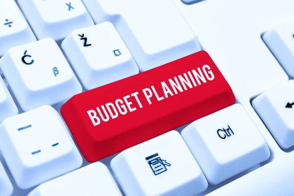 Sign displaying Budget Planning. Internet Concept The written description about current and future expenses Entering Image Keyword And Description, Typing Word Definition And Meaning — Stock Photo, Image