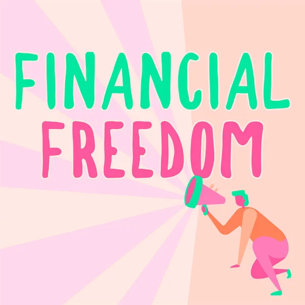 금융 자유의 상징이다. 메가 폰 을 사용하여 새로운 발표를 하는 사람의 현금 흐름 예를 설명하는 일에 있어서 돈 이 없는 사업 개념. — 스톡 사진