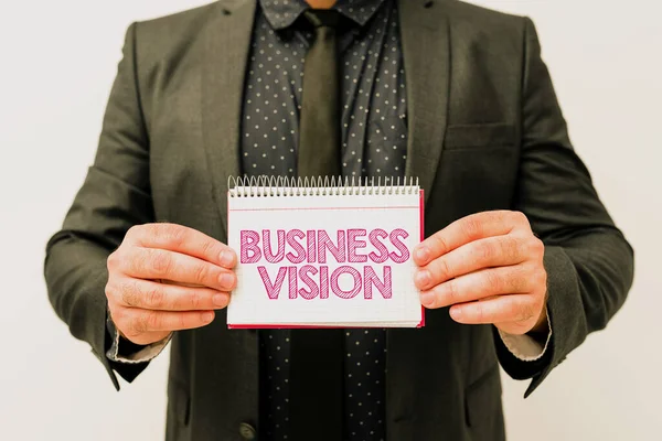 Inspiratie met uithangbord Business Vision. Word Written on grow your business in the future based on your goals Presentating New Plans And Ideas Demonstrating Planning Process — Stockfoto