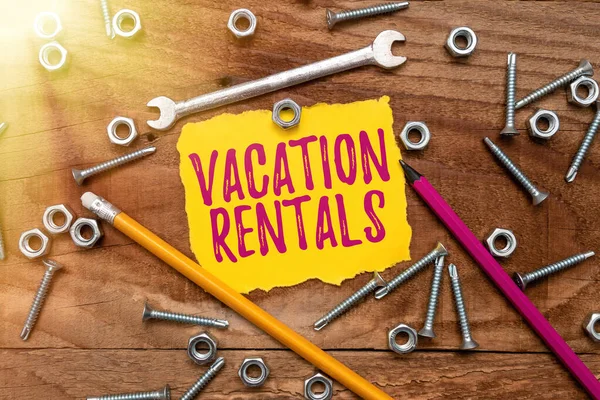 Hand writing sign Vacation Rentals. Conceptual photo Renting out of apartment house condominium for a short stay New Ideas Brainstoming For Maintenance Planning Creative Thinking Pencil — Stock Photo, Image