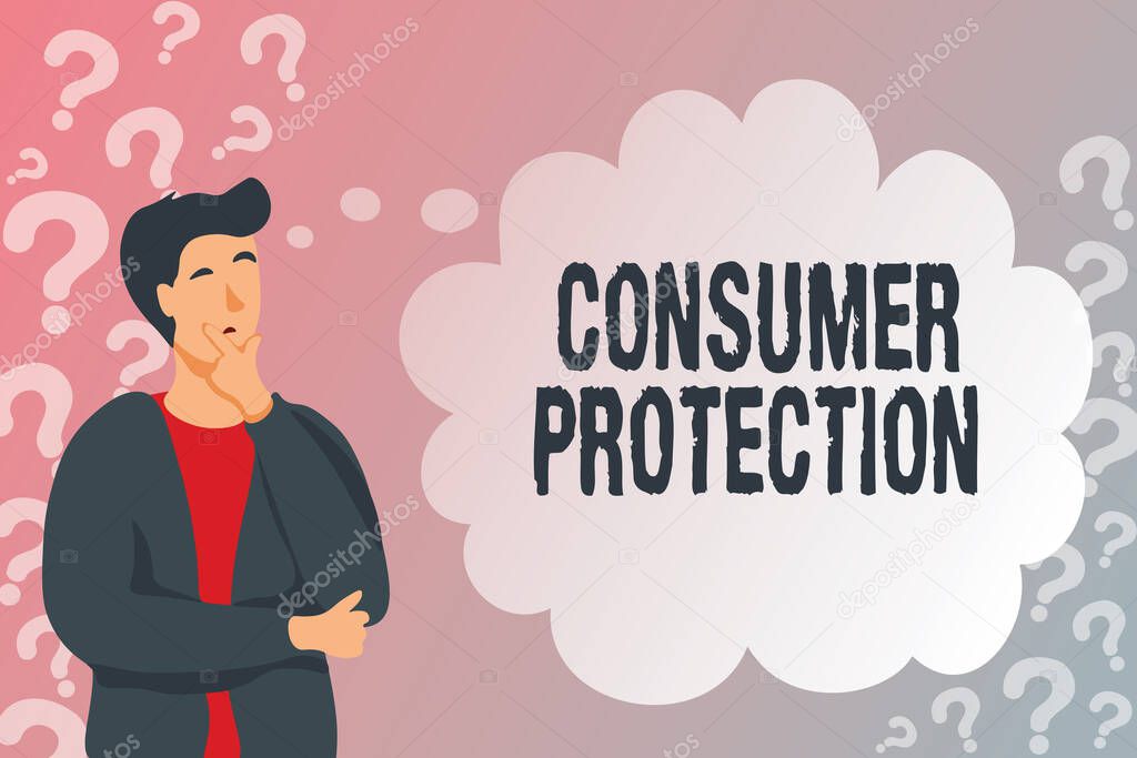 Leyenda conceptual Protección del consumidor. Concepto que significa leyes de comercio justo