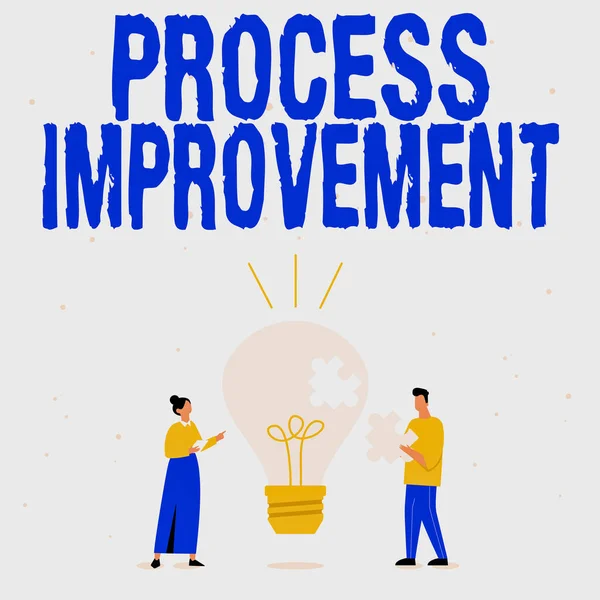 Mejora del proceso de subtítulos conceptuales. Optimización del concepto de Internet Cumplir con el nuevo estándar de cuotas de calidad Ilustración de socios Bulding Nuevas ideas maravillosas para la mejora de habilidades. —  Fotos de Stock