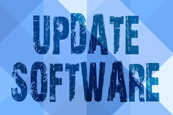 Текст, що показує натхнення Оновити програмне забезпечення. Бізнес огляд заміни програми з новою версією того ж продукту Лінія Ілюстровані фони з різними формами і кольорами . — стокове фото