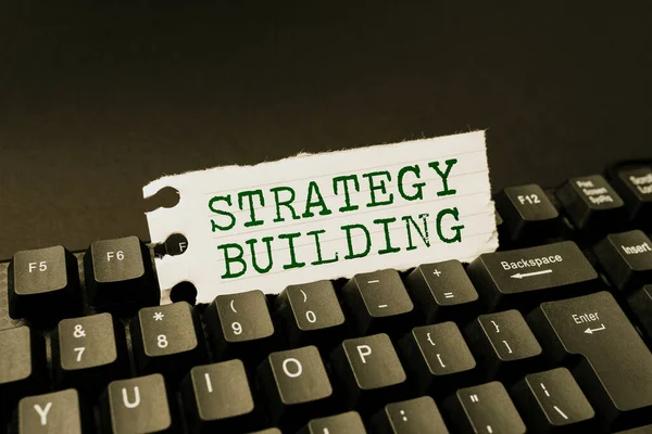 Firma la visualizzazione di Strategy Building. Internet Concept Leveraging Comprare e acquisire altre piattaforme Dattilografia Nuovo libro di testo educativo, Rifacimento astratto Vecchio saggio online — Foto Stock