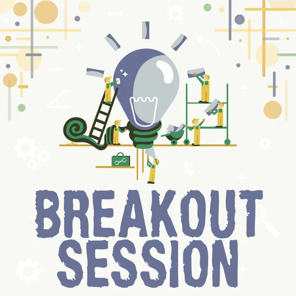 Sessão de Breakout. Discussão ou apresentação de workshop de conceito de negócios sobre tópico específico Resumo Trabalhando juntos para melhores resultados, Conceito de esforço de grupo — Fotografia de Stock