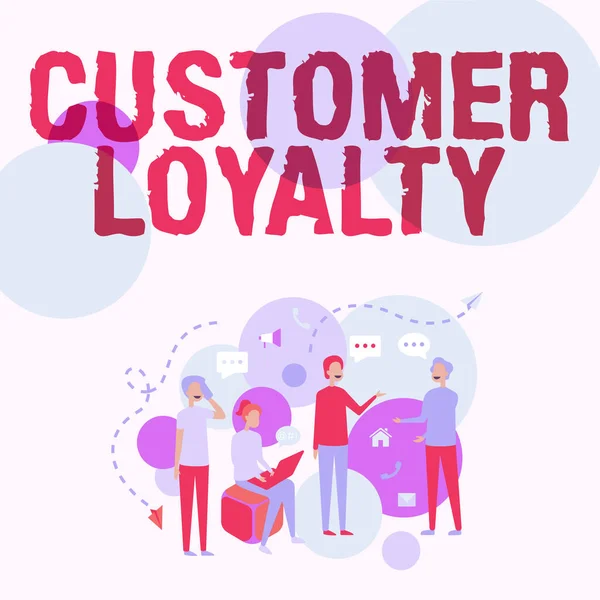 Inspiration showing sign Customer Loyalty. Concept meaning result of consistently positive emotional experience Four Colleagues Illustration Having Conversations Brainstorming New Ideas. — Stockfoto