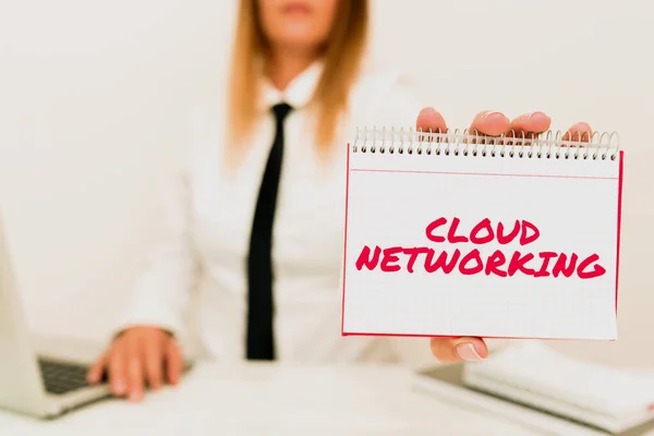 Podpis tekstowy prezentujący Cloud Networking. Pomysł na biznes to termin opisujący dostęp do zasobów sieciowych Stażysta Uruchamianie nowego stanowiska pracy, Student Przedstawianie Report Studies — Zdjęcie stockowe
