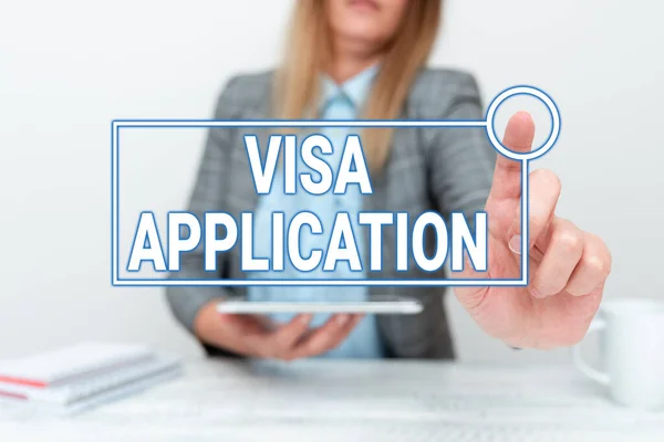 Sign displaying Visa Application. Business approach Form to ask permission travel or live in another country Tech Guru Selling Newly Developed Device, Teacher Confiscating The Phone — Stock Photo, Image