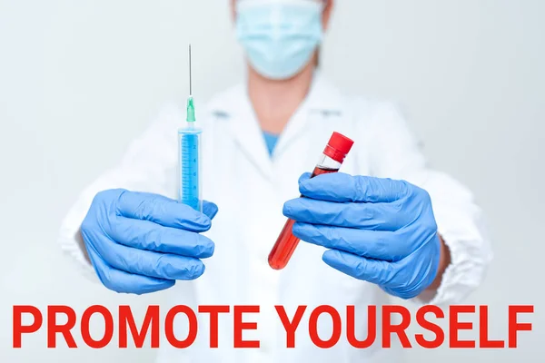 Τίτλος κειμένου που παρουσιάζει Προωθήστε τον εαυτό σας. Αγορά επιχειρηματικής ιδέας και να εισαγάγει σε άλλους Βελτίωση Ενθάρρυνση Δοκιμές Νέο Εμβόλιο Για τον Ιό Παρουσιάζοντας Εμβολιασμό Κλινικές Δοκιμές — Φωτογραφία Αρχείου