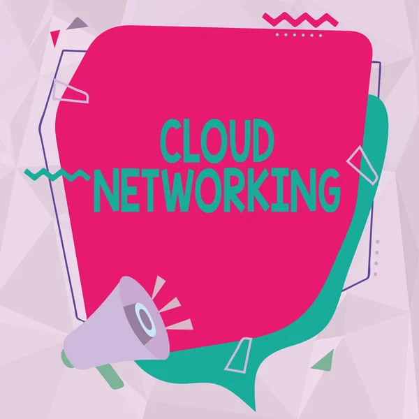 Subtítulos Conceptual Cloud Networking. Palabra para es el término que describe el acceso de los recursos de red Megáfono Dibujo Hacer un nuevo anuncio Para Chat Cloud. —  Fotos de Stock