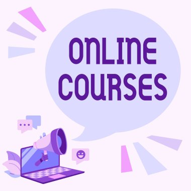 El yazısı metin çevrimiçi kurslar. İnternet Laptop üzerinden yürütülen ve Chat Chat Cloud 'da yorum ve tepkiler çizen bir eğitim kazanma kavramı.