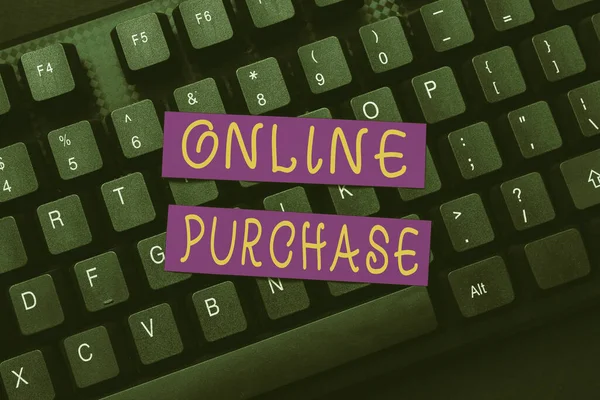 Text sign showing Online Purchase. Business approach Purchases electronic commerce goods from over the Internet Filling Up Online Registration Forms, Gathering And Editing Internet Data