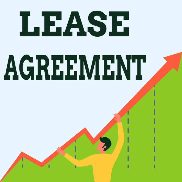 Handwriting text Lease Agreement. Concept meaning Contract on the terms to one party agrees rent property Man Drawing Holding Graph Arrow Showing Business Growth. — Stockfoto