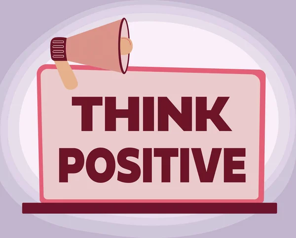 Πινακίδα γραφής χεριών Σκέψου θετικά. Written on creating thoughts that encould and help recharge a person Εικονογράφηση του Megaphone Σε κενό Monitor Κάνοντας Ανακοινώσεις. — Φωτογραφία Αρχείου