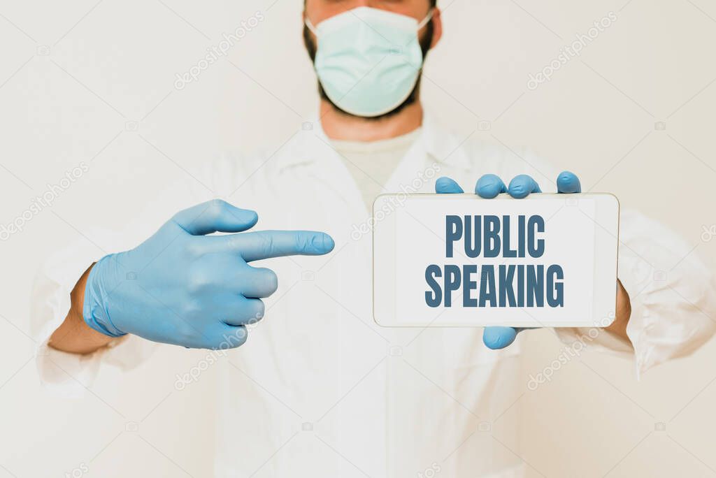 Inspiration showing sign Public Speaking. Business idea talking showing stage in subject Conference Presentation Research Scientist Presenting New Smartphone, Upgrading Old Technology
