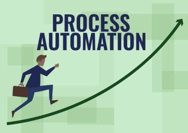 Kavramsal Başlık Süreç Otomasyonu. İnternet Dönüştürme Akımı Robotik Akımı İşadamı Yukarı Doğru İşletme Oku İşaretli Çantayı Tutuyor.