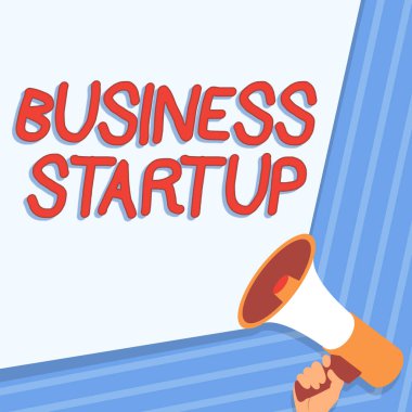 İlham kaynağı Business Startup 'ı gösteren metin. Yeni bir ticari girişim başlatma fikri El Tutma Megafonunun İllüstrasyonunu Çekme Harika Duyurusu.