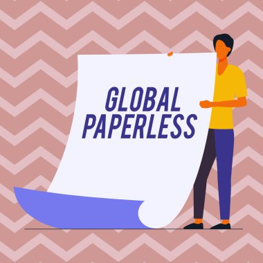 Global Paperless 'a ilham veren bir mesaj. Kağıt Adam 'ın Büyük Boş Kağıt Tutması ve Yeni Anlamı ve Mesajı Göstermesi yerine e-posta gibi teknoloji yöntemleri için iş genel değerlendirmesi.