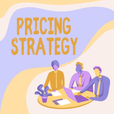 Kavramsal gösterim fiyatlandırma stratejisi. Kavramsal fotoğraf seti, satılan veya pazarlanan tüm meslektaşlar için kârlılığı maksimuma çıkarın. Dizüstü bilgisayarlı Bir Masada Oturan Çizim Tartışması.