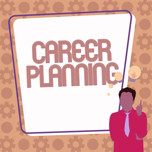 Text sign showing Career Planning. Business approach A list of goals and the actions you can take to achieve them Illustration Of A Businessman Standing Coming Up With New Amazing Ideas. — Stock Photo, Image