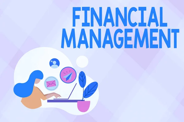 Text caption presenting Financial Management. Internet Concept efficient and effective way to Manage Money and Funds Abstract Internet Browsing And Sending Emails, Remote Online Work Concept — Stock Photo, Image