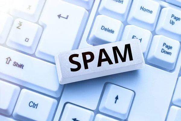 Inspiratie toont teken Spam. Bedrijfsoverzicht Opdringerige reclame Ongepaste berichten verzonden op het internet Abstracte antwoorden op online berichten, typen en verzenden van internetbrieven — Stockfoto