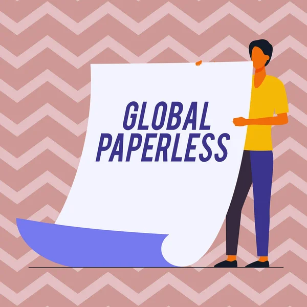 Global Paperless 'a ilham veren bir mesaj. Kağıt Adam 'ın Büyük Boş Kağıt Tutması ve Yeni Anlamı ve Mesajı Göstermesi yerine e-posta gibi teknoloji yöntemleri için iş genel değerlendirmesi.