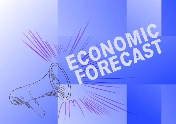 Hand writing sign Economic Forecast. Concept meaning Process of making predictions about the economy condition Illustration Of A Loud Megaphones Speaker Making New Announcements. — Stock Photo, Image