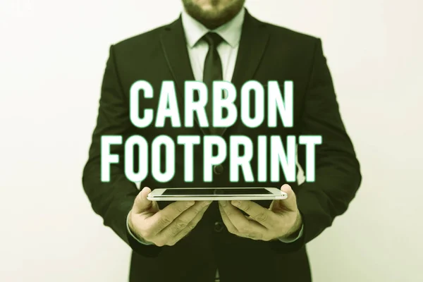 Tekst bijschrift met Carbon Footprint. Conceptuele fotohoeveelheid dioxyde vrijgekomen atmosfeer resultaat van activiteiten Presentatie Nieuwe Technologie Ideeën Discussie Technologische Verbetering — Stockfoto