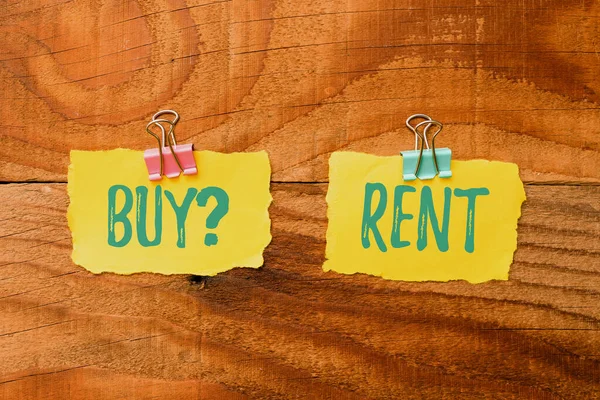 Handwriting text Buy Question Rent. Concept meaning Group that gives information about renting houses Colorful Perpective Positive Thinking Creative Ideas And Inspirations — Stock Photo, Image