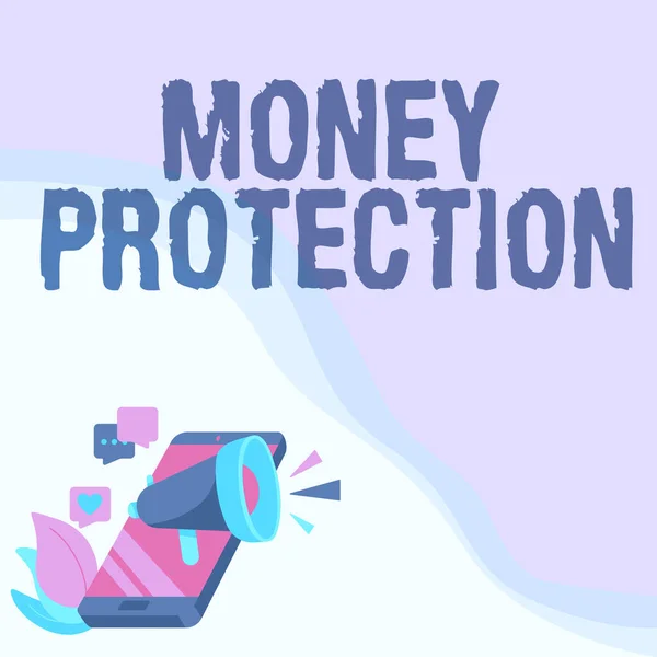 Εννοιολογική απεικόνιση Προστασία χρημάτων. Επιχειρηματική ιδέα προστατεύει το ενοίκιο μισθωτή χρήματα πληρώνει στον ιδιοκτήτη Τηλέφωνο Σχέδιο Κοινή χρήση Σχόλια και αντιδράσεις μέσω Megaphone. — Φωτογραφία Αρχείου