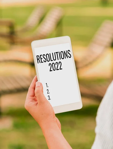 Leyenda de texto que presenta las Resoluciones 2022.La lista de cosas que se muestran en el escaparate de negocios desea hacerse plenamente el próximo año Capacidades de llamadas de voz y video que conectan a las personas —  Fotos de Stock