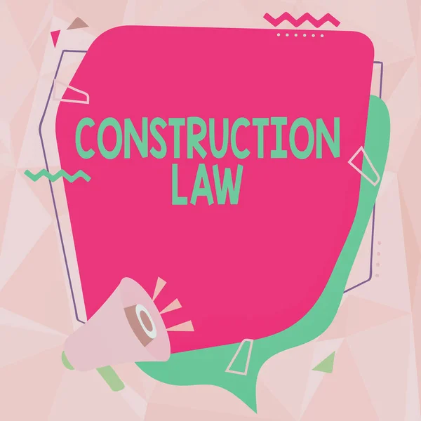 Hand writing sign Construction Law. Business concept deals with matters relating to building and related fields Megaphone Drawing Making New Announcement To Chat Cloud. — 图库照片