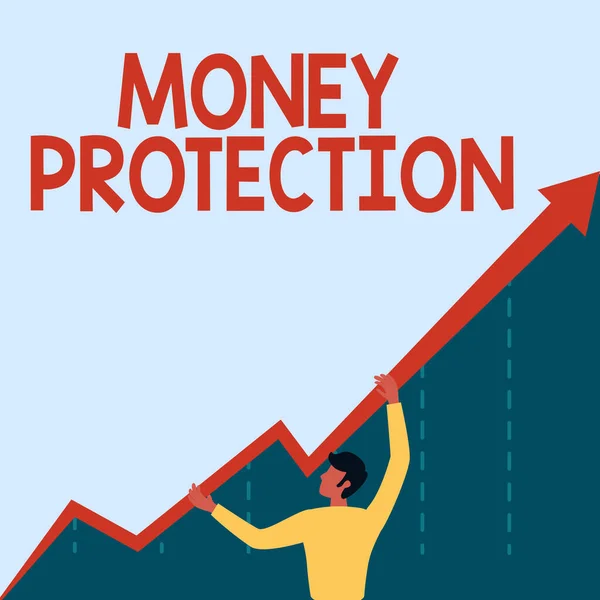 Λεζάντα κειμένου που παρουσιάζει Προστασία Χρήματος. Internet Concept προστατεύει το ενοίκιο χρήματα μισθωτή πληρώνει στον ιδιοκτήτη Άντρας Σχέδιο Holding Arrow Εμφάνιση Business Growth. — Φωτογραφία Αρχείου