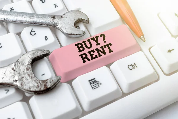 Text showing inspiration Buy Question Rent. Concept meaning Group that gives information about renting houses Creating New Programming Guidebook, Typing Program Source Codes — Stock Photo, Image