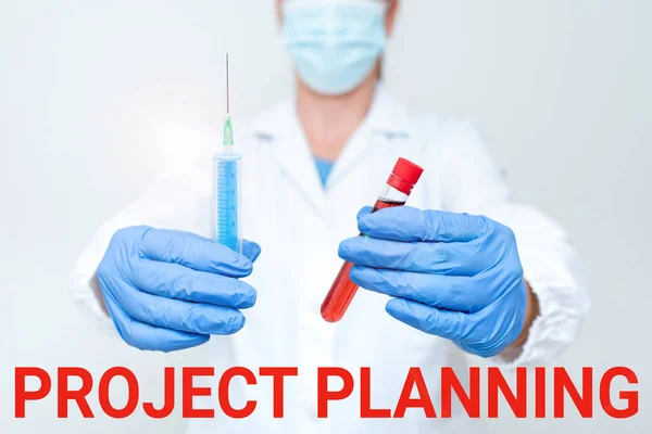 Texto mostrando inspiração Planejamento de Projetos. Palavra escrita em horários como gráficos de Gantt para planejar o progresso do relatório Testando Nova Vacina para o Vírus Apresentando Ensaios Clínicos de Vacinação — Fotografia de Stock