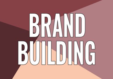 El yazısı levhası Brand Binası. Farkındalık yaratan kavramsal fotoğraf. Çeşitli Şekiller ve Renkler ile Çizgi Resimli Arkaplan Şirketi 'ni kurma ve tanıtma..