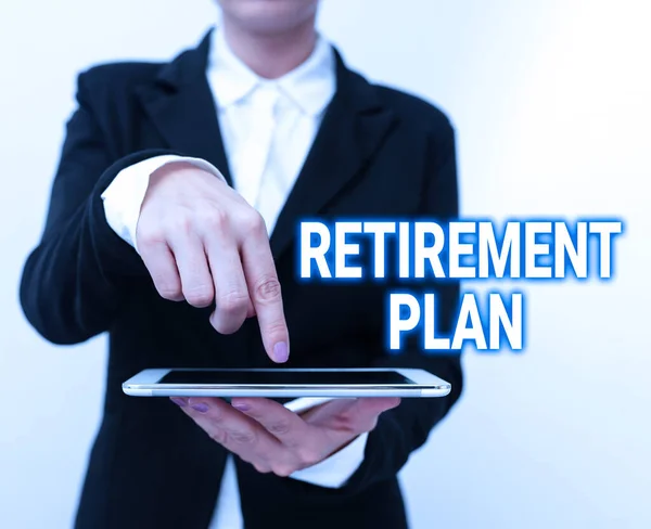 Text, der Inspiration Pensionsplan zeigt. Ein Wort, um Geld zu sparen, um es zu verwenden, wenn man aufhört zu arbeiten. — Stockfoto