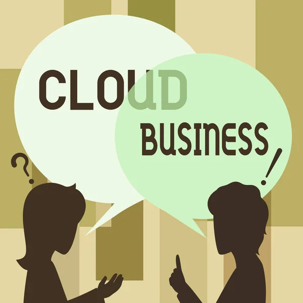 Pisanie wyświetlania tekstu Cloud Business. Koncepcja biznesowa dostarczanie przez internet usług udostępnianych użytkownikom Par Drawing With Chat Cloud Talking To each other Sharing Ideas. — Zdjęcie stockowe