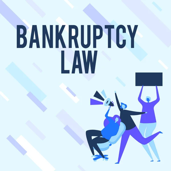 Inspiration showing sign Bankruptcy Law. Business showcase Designed to help creditor in getting the asset of the debtor Woman Drawing Sitting Holding Megaphone Making Announcement. — 图库照片