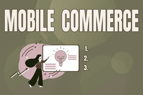 Text sign showing Mobile Commerce. Business concept Using mobile phone to conduct commercial transactions online Abstract Filling Online Forms, Answering Internet Surveys And Questions — 图库照片