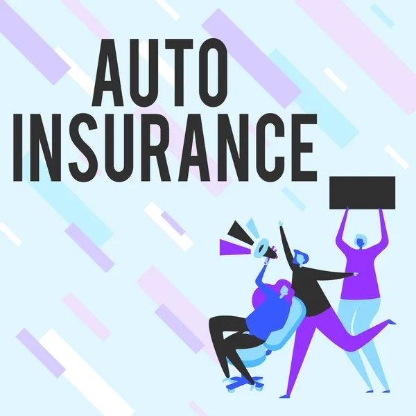 Conceptual caption Auto Insurance. Concept meaning Protection against financial loss in case of accident Woman Drawing Sitting Holding Megaphone Making Announcement. — Stockfoto