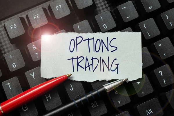 Conceptual display Options Trading. Word for Different options to make goods or services spread worldwide Creating New Online Shop Business, Typing List Of Trading Goods — Stock Photo, Image