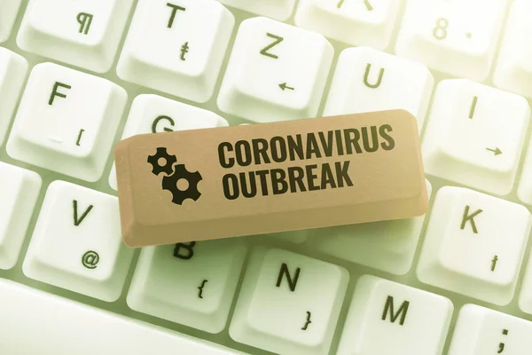 Текстовий знак із зображенням Coronavirus Outbreak. Бізнес-концепція Інфекційні захворювання, викликані нещодавно виявленим COVID19 Retyping Download History Files, Typing Online Registration Forms — стокове фото