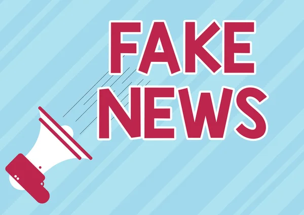 Conceptuele weergave Fake News. Woord Geschreven op valse informatie te publiceren onder het mom van authentiek nieuws Illustratie van een megafoon maken van snelle belangrijke aankondiging. — Stockfoto