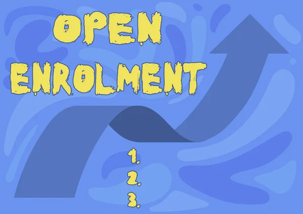 Handwriting text Open Enrolment. Concept meaning allows the application of health insurance within the period Illustration Of Arrow Floating Smoothly Towards The Sky High. — 图库照片