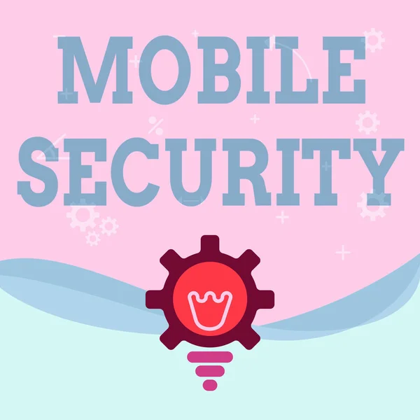 Skiltet viser Mobile Security. Business tilgang Beskyttelse af mobiltelefon mod trusler og sårbarheder Belyst pære med Gear Shell Viser teknologi Ideer. - Stock-foto