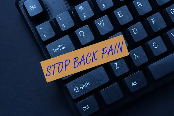 Ihletet adó szöveg Stop Back Pain. Üzleti kirakat véget vetett a fájdalom érezte az alacsony vagy felső hát Kapcsolódás az Online Barátok, ismerősök az interneten — Stock Fotó